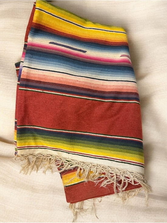 Other - Vintage Handwoven Mexican Saltillo Serape Blanket Red Multi Striped 64x90